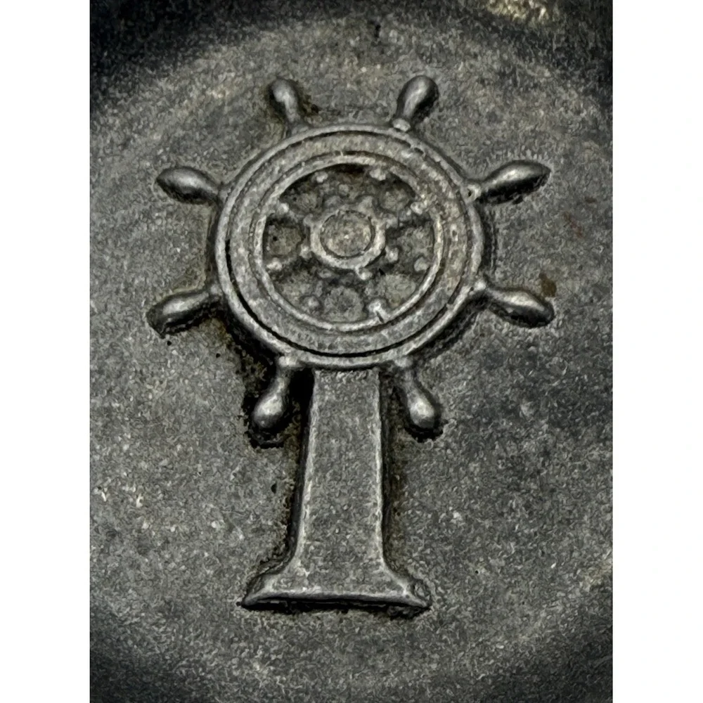 Vintage Nautical Ship Wheel Ashtray Pewter-Look Cast Aluminum Cigarette Tray GUC